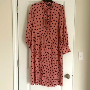 Zara blush pink , polka dots, midi dress in size large.